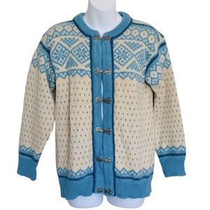 DALE of Norway Vintage Blue Fair Isle Wool Nordic Islandic Cardigan Sweater
